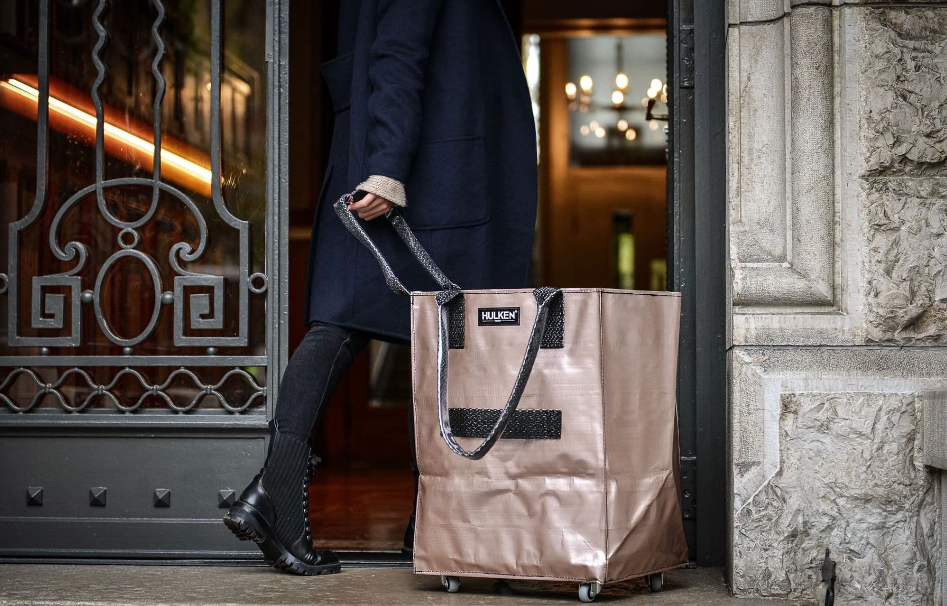 Introducing the Large Rose Gold Hulken Bag on Wheels